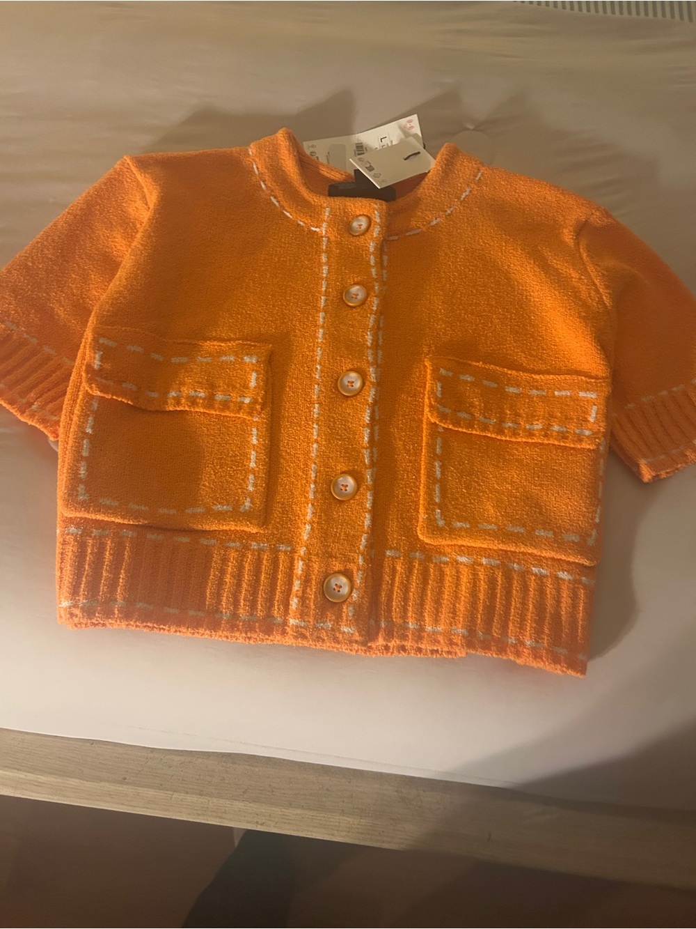 Zara Orange Button-Front Knit Cardigan